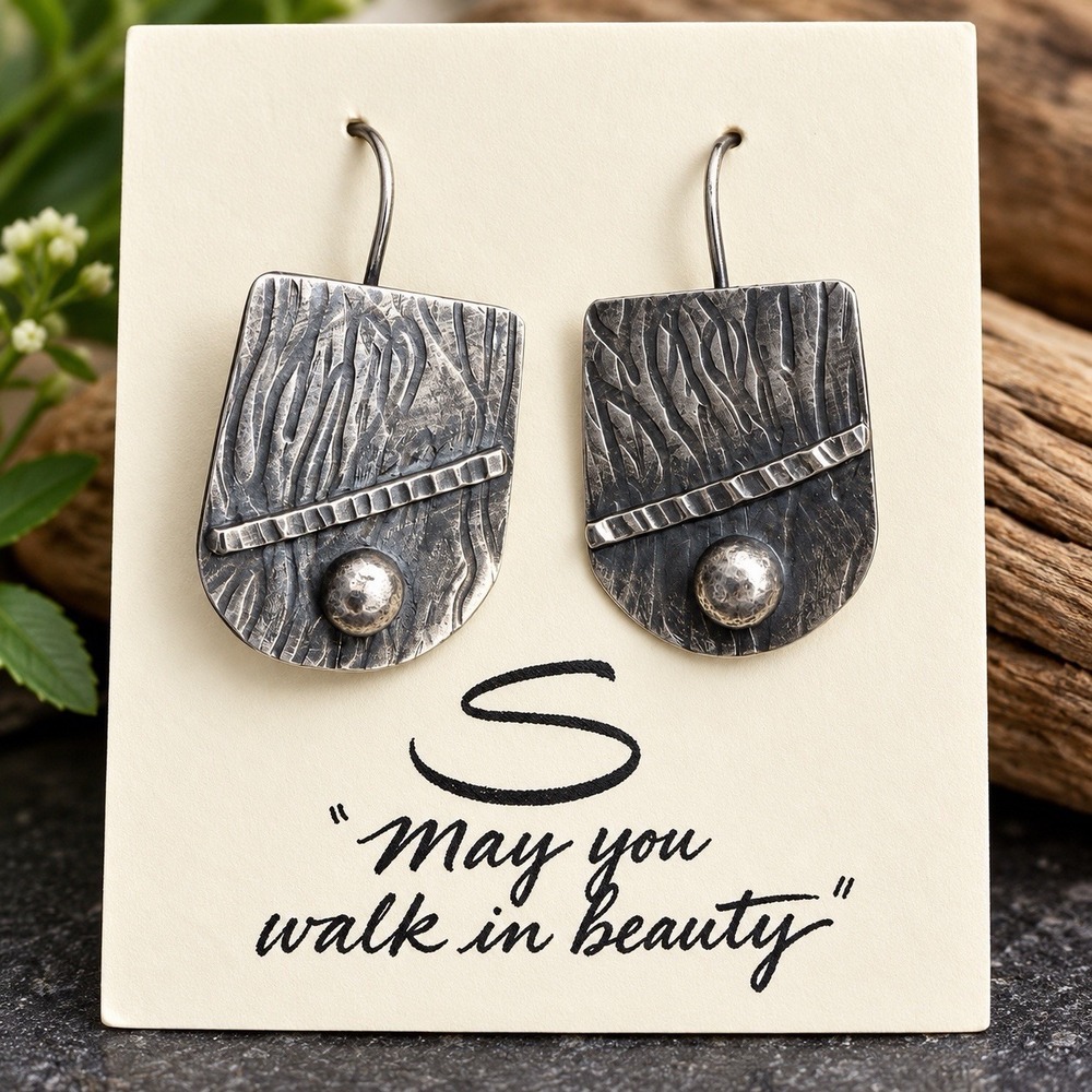 Artisan Sterling Silver Modernist Earrings Hammered Textured Abstract Dangle 7g